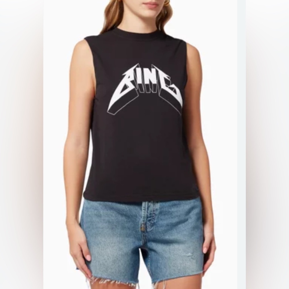 Anine Bing Tees | Lennon Bing Black Graphic Crop Tank Top Tee
